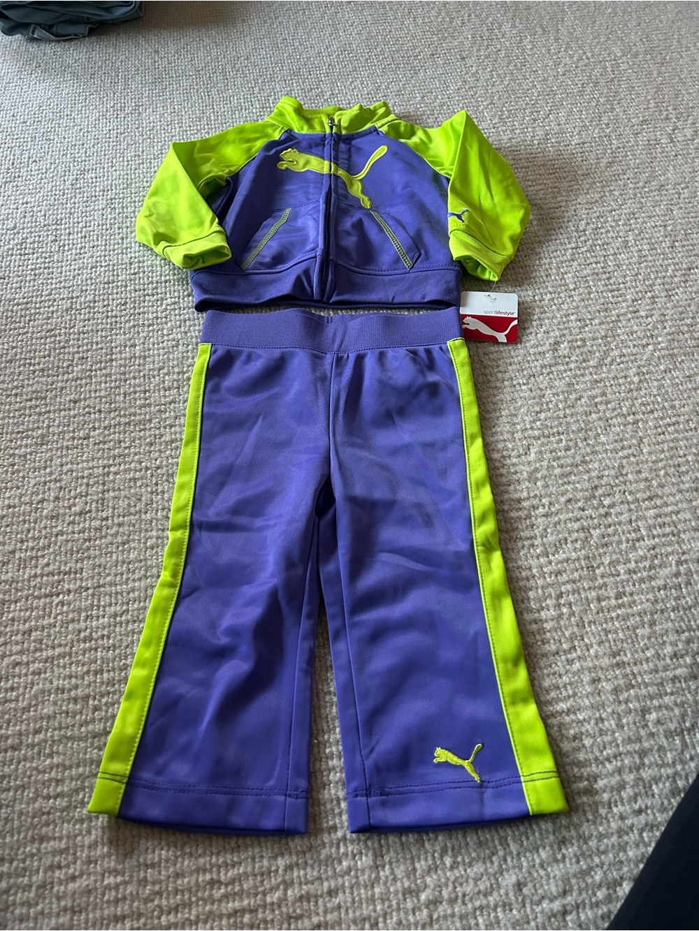 Puma Purple & Neon Green Kids Swim Rashguard Set - Zip Jacket & Pants